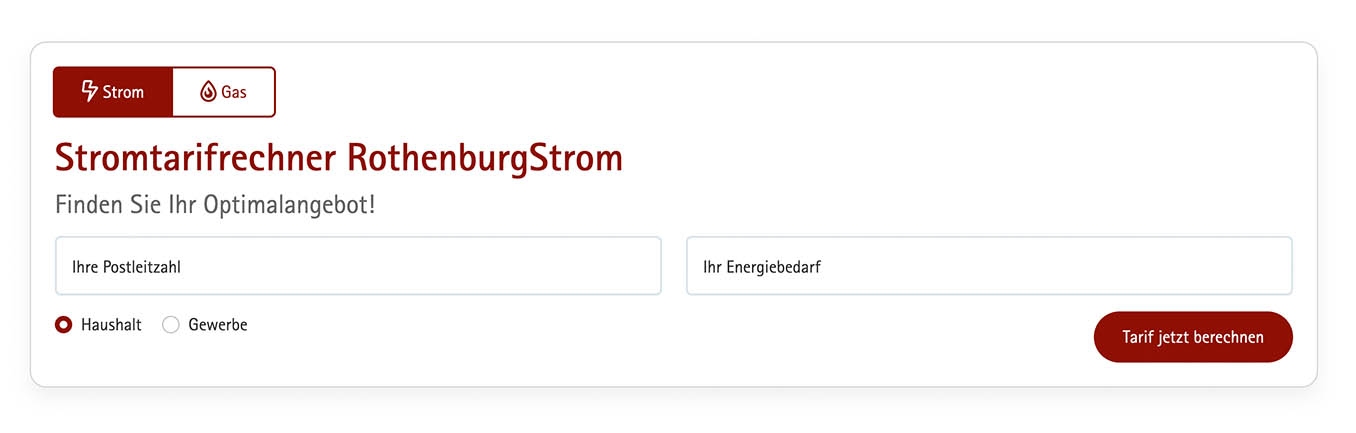 Bild vom Tarifrechner auf der Startseite